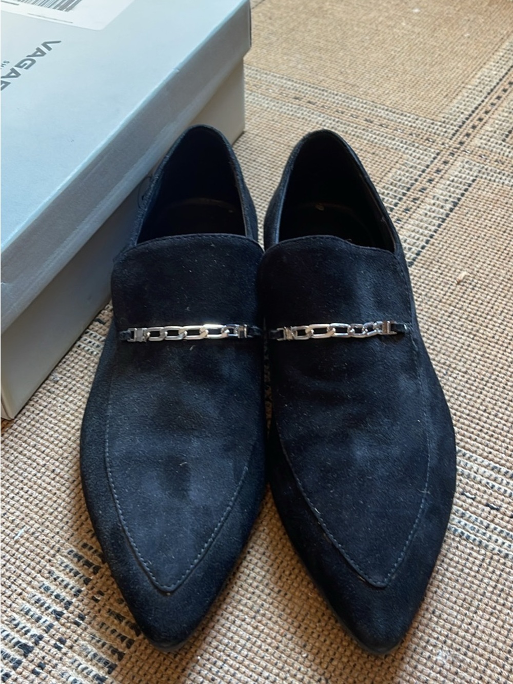 Vagabond Black Suede Chain-Trim Pointed Loafers